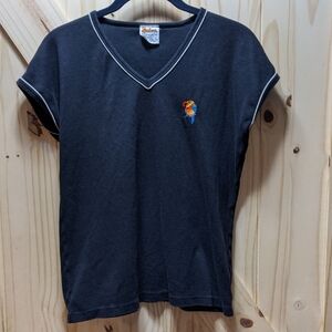Vintage Parrot Tshirt Black V-neck With White Piping - PLEASE READ